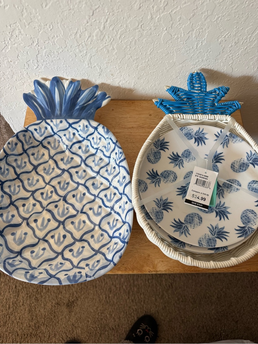 Blue & White Pineapple Decorative Serving Trays